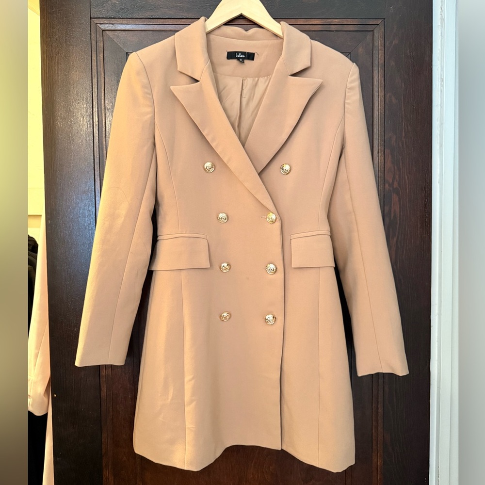 Lulu's Double-Breasted Camel Blazer